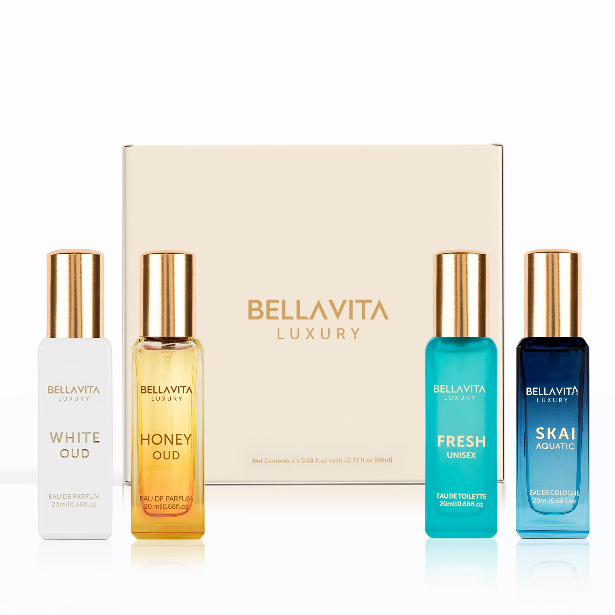 Bella Vita Luxury Eau De Parfum assortment featuring Skai Aquatic and Fresh variants