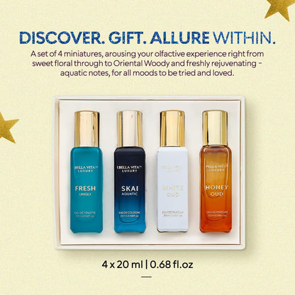 Bella Vita Luxury miniature cologne set on a clean modern surface
