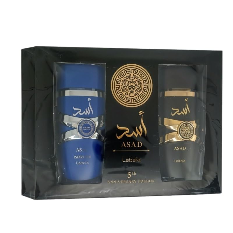 Two Lattafa Asad 100 milliliter perfume bottles