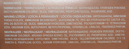 Zotos self warming exothermic permanent waving solution packaging showing argan oil infusion benefits