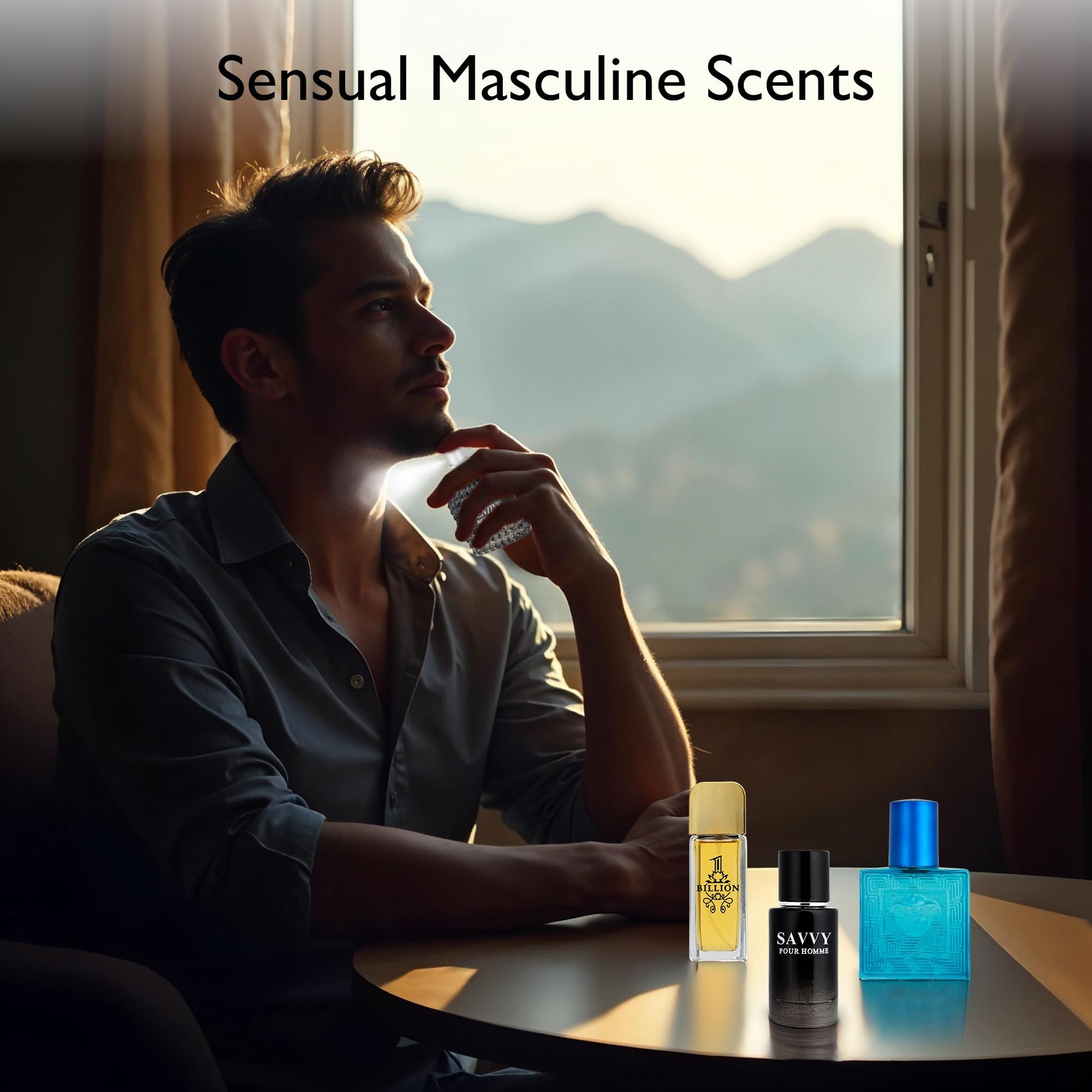 Top view of the NovoGlow 4-Piece cologne sampler set