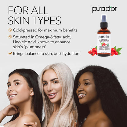 Authentic USA imported PURA D'OR rosehip oil being applied as a natural hair relaxer for frizz control.