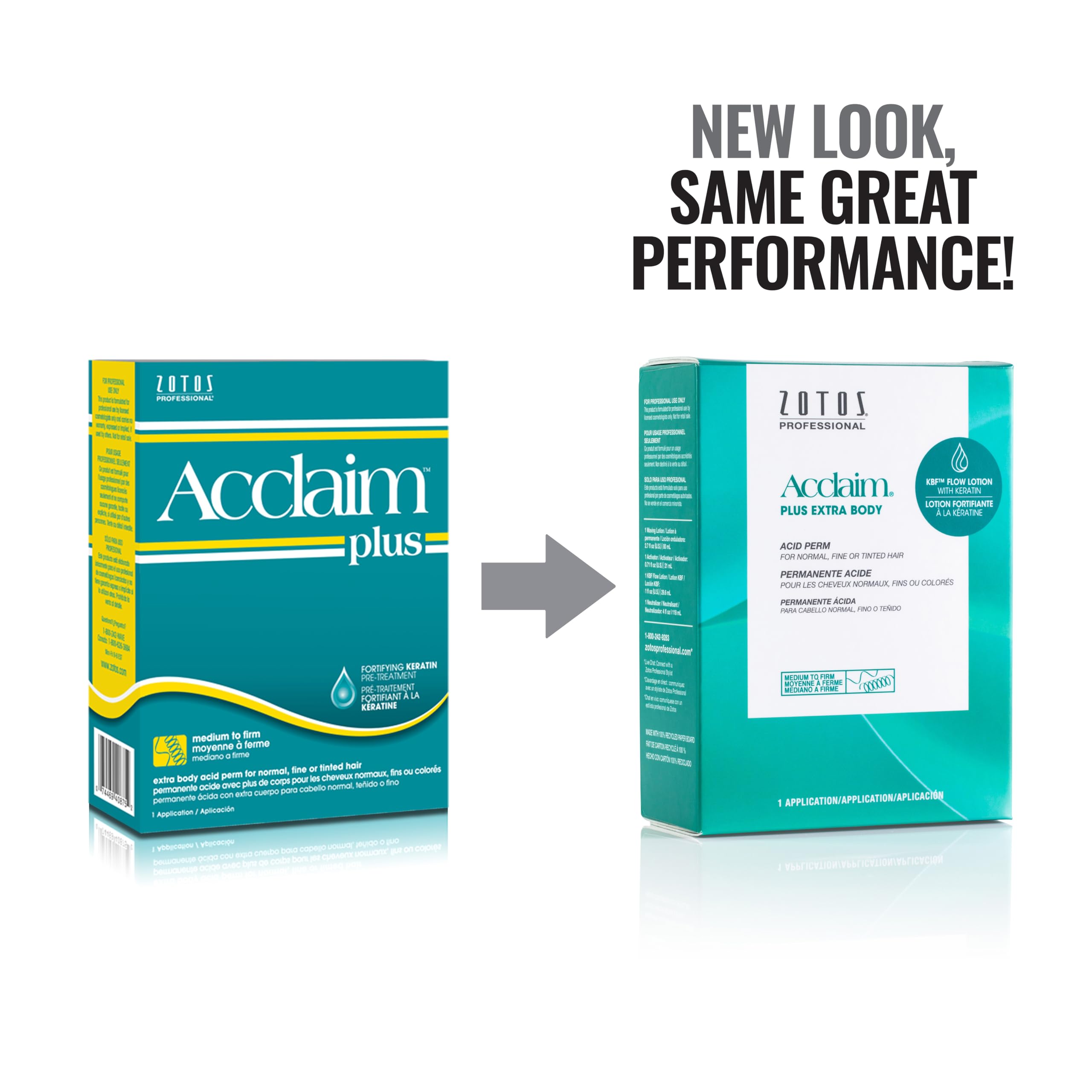 Authentic USA imported Zotos Acclaim permanent wave components including activator neutralizer and waving lotion.