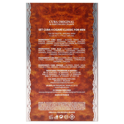 Back of the Cuba Classic Variety packaging highlighting the authentic product information, ingredients list, and fluid ounce markings.
