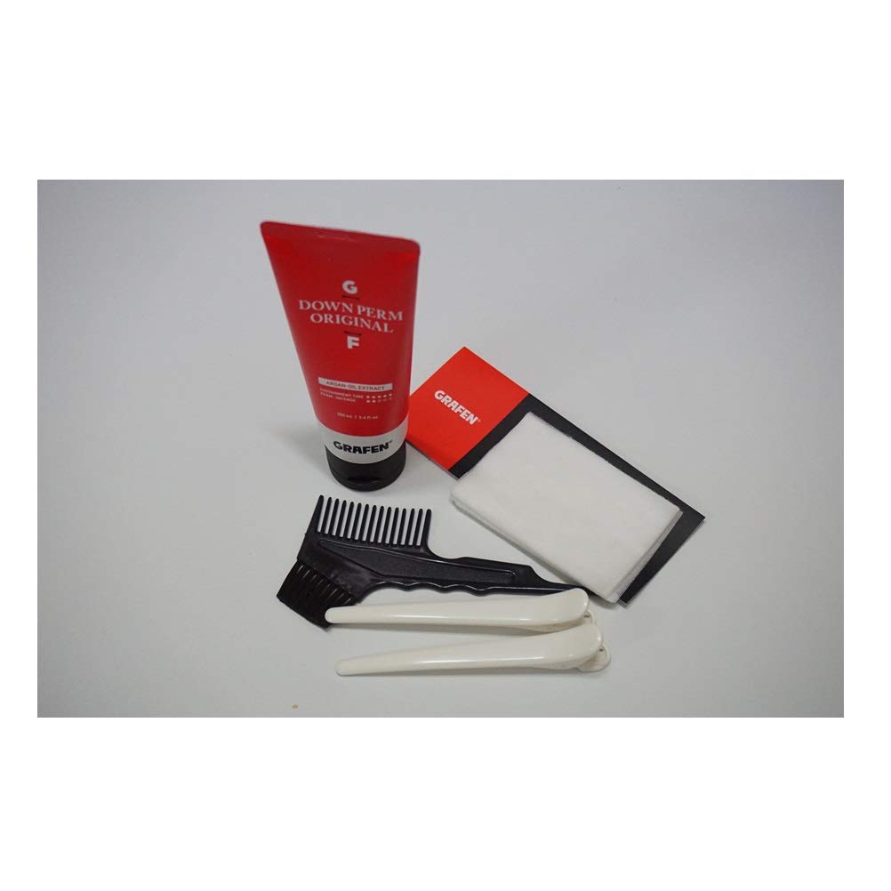 Korean hair care down perm kit instruction manual and styling components.