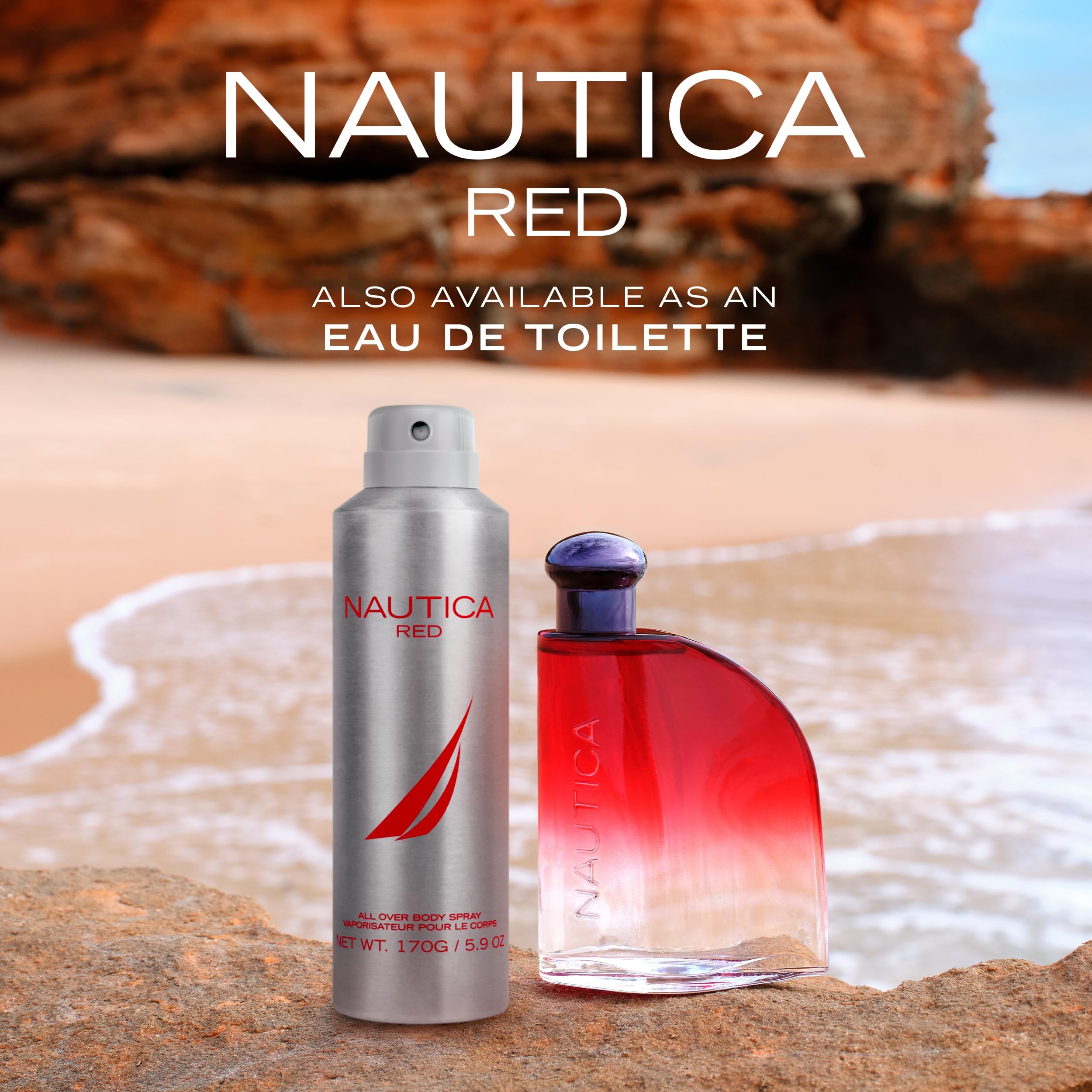 Top down view of Nautica Color Red men cologne set