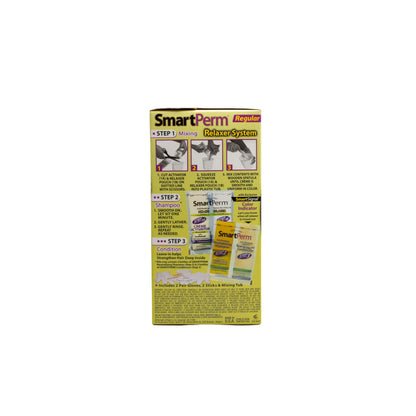 Authentic Smartperm regular strength home perm and relaxer system packaging showing olive oil benefits.