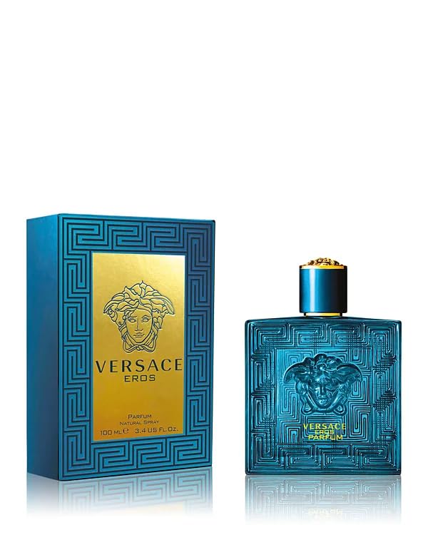 Authentic imported Italian designer fragrance bottle for men with detailed gold Medusa emblem.