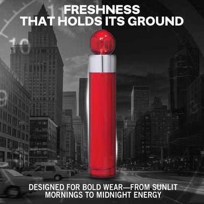 Close up angle highlighting the fine mist spray nozzle of the authentic Perry Ellis 360 Degree Red perfume bottle.