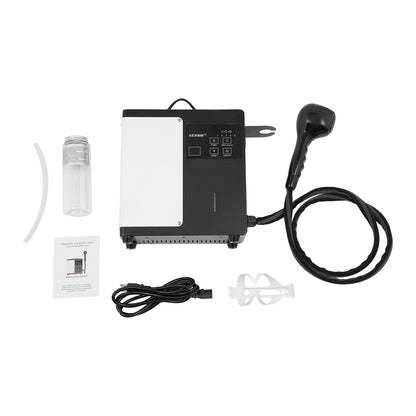 The complete kit of the ATOLOMOTOR professional hair care sprayer showing the main unit, water bottle, and power cord.