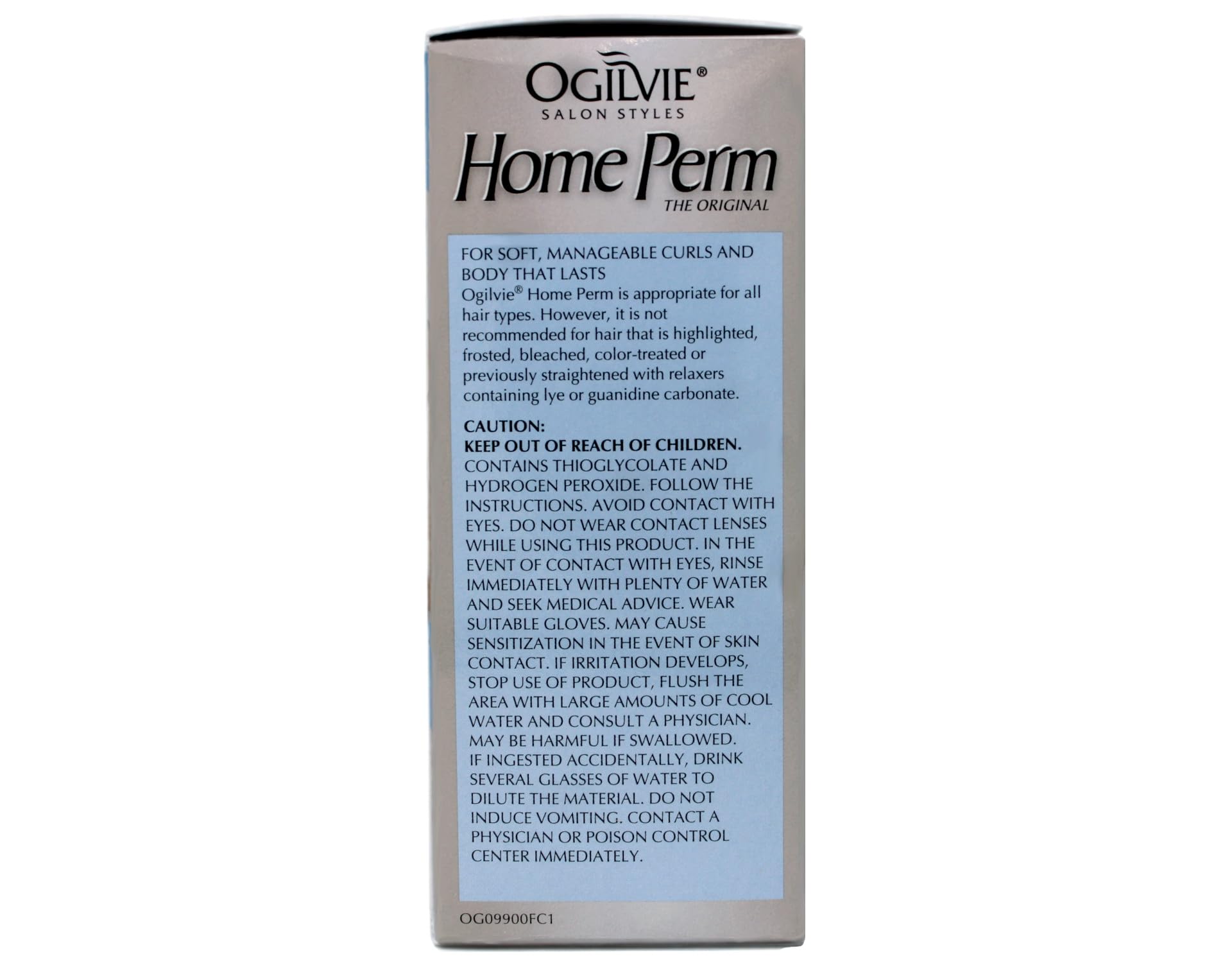 Ogilvie Salon Styles home hair perm box showing drip guard technology benefit