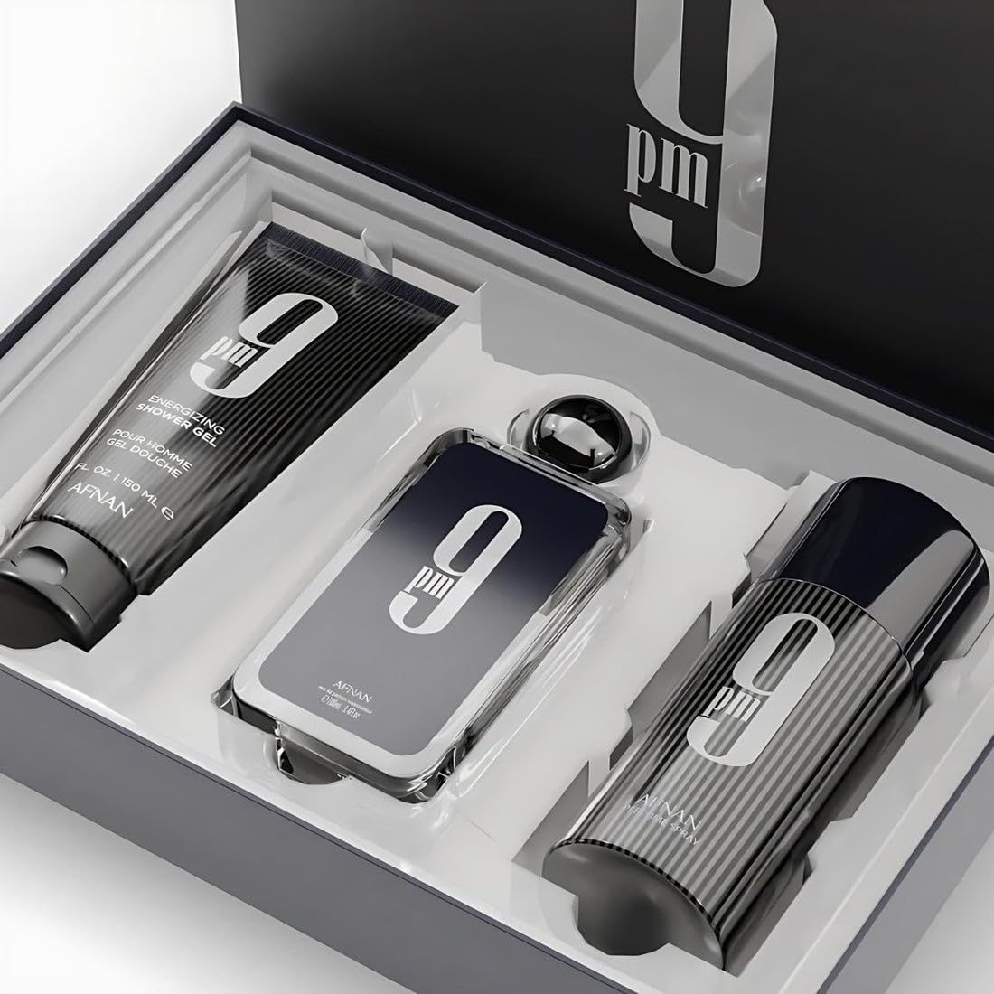 Afnan 9 PM collection set for men packaging