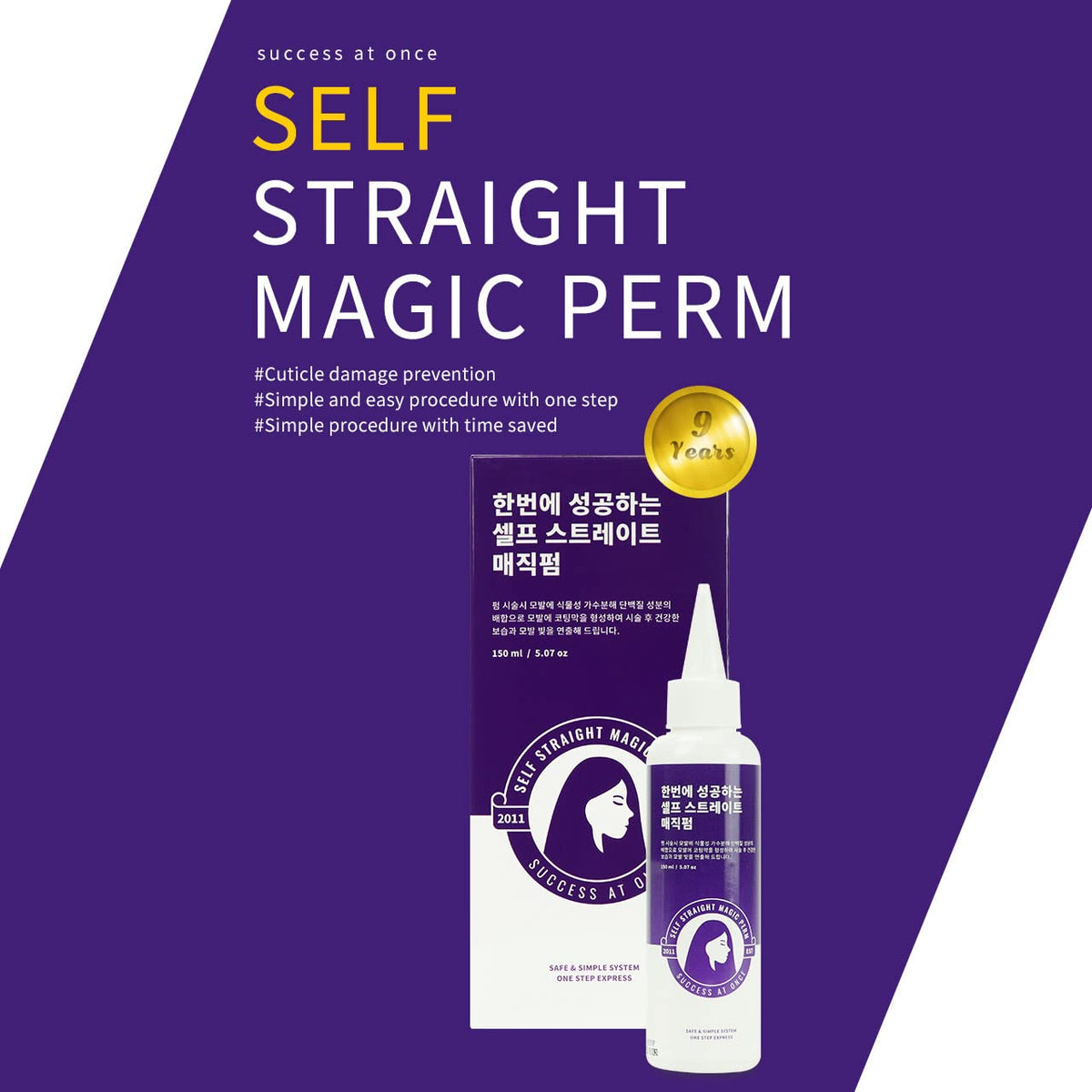 Before and after results illustration of the magic straight perm chemical treatment.