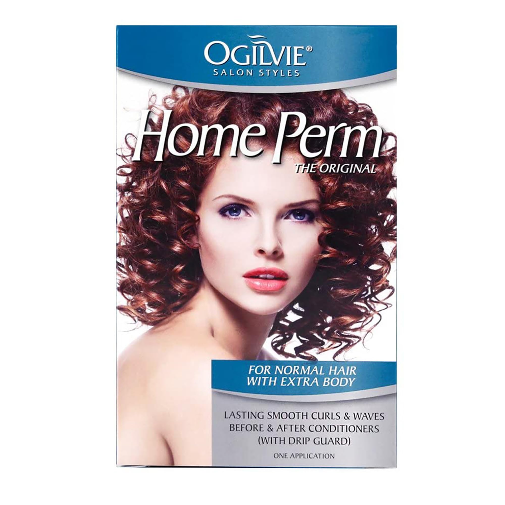 Ogilvie home perm kit highlighting the color treated and normal hair formula label