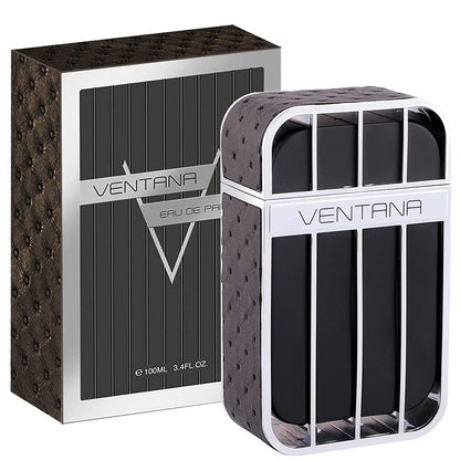 Long lasting fresh men perfume Armaf Ventana Pour Homme outer box packaging and atomiser spray.