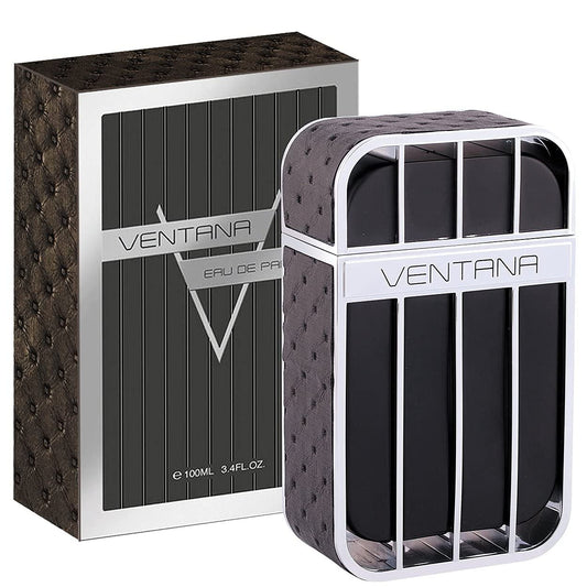 Long lasting fresh men perfume Armaf Ventana Pour Homme outer box packaging and atomiser spray.