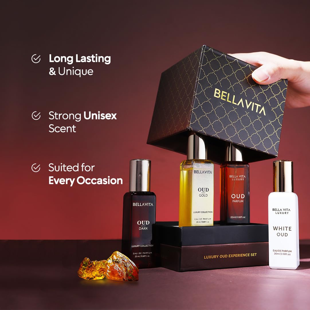 Elegant packaging of Bella Vita Luxury Oud Experience set for gifting
