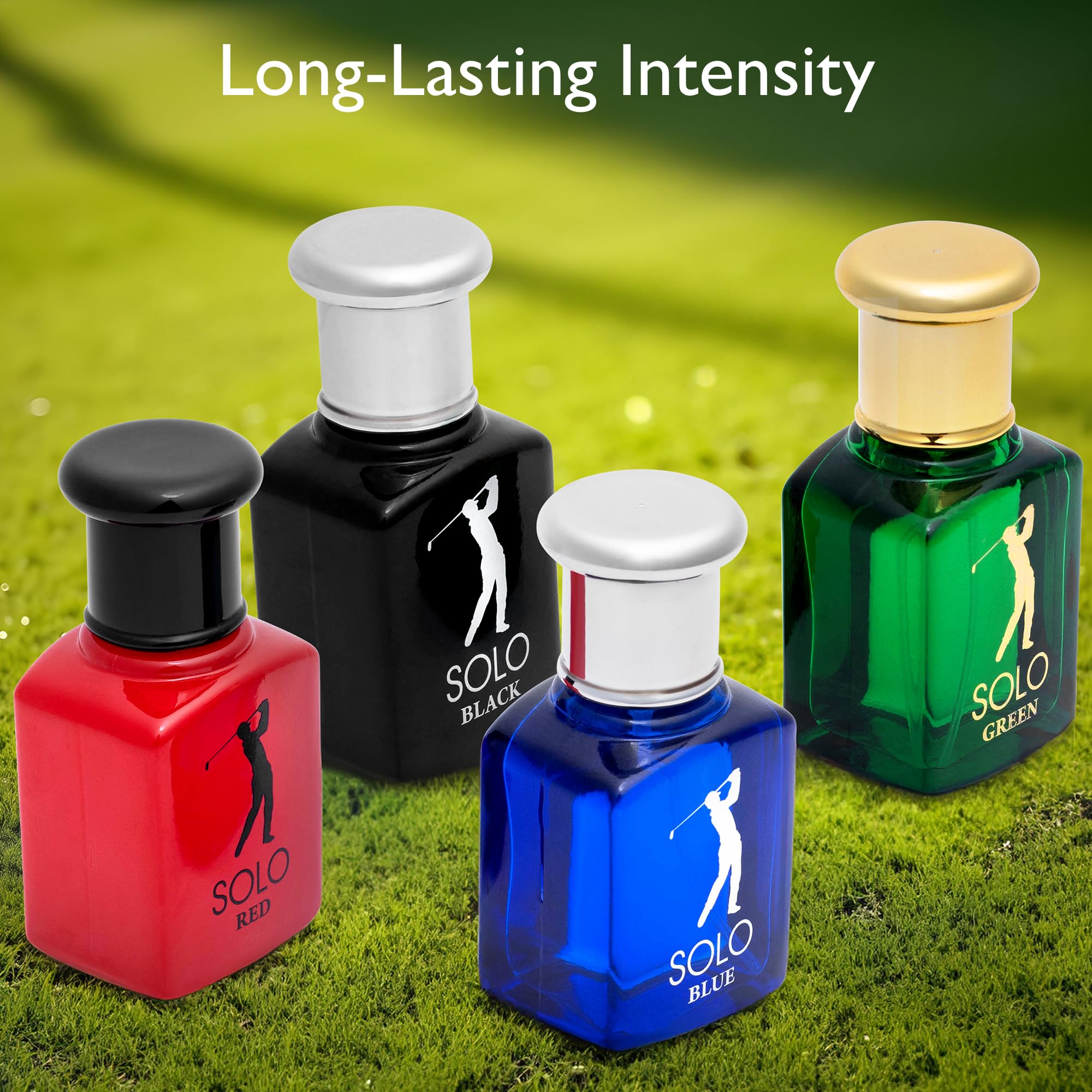 Close up of NovoGlow Solo Red Blue Black and Green scents