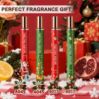 Close up of Ofun fragrance bottles with festive holiday packaging
