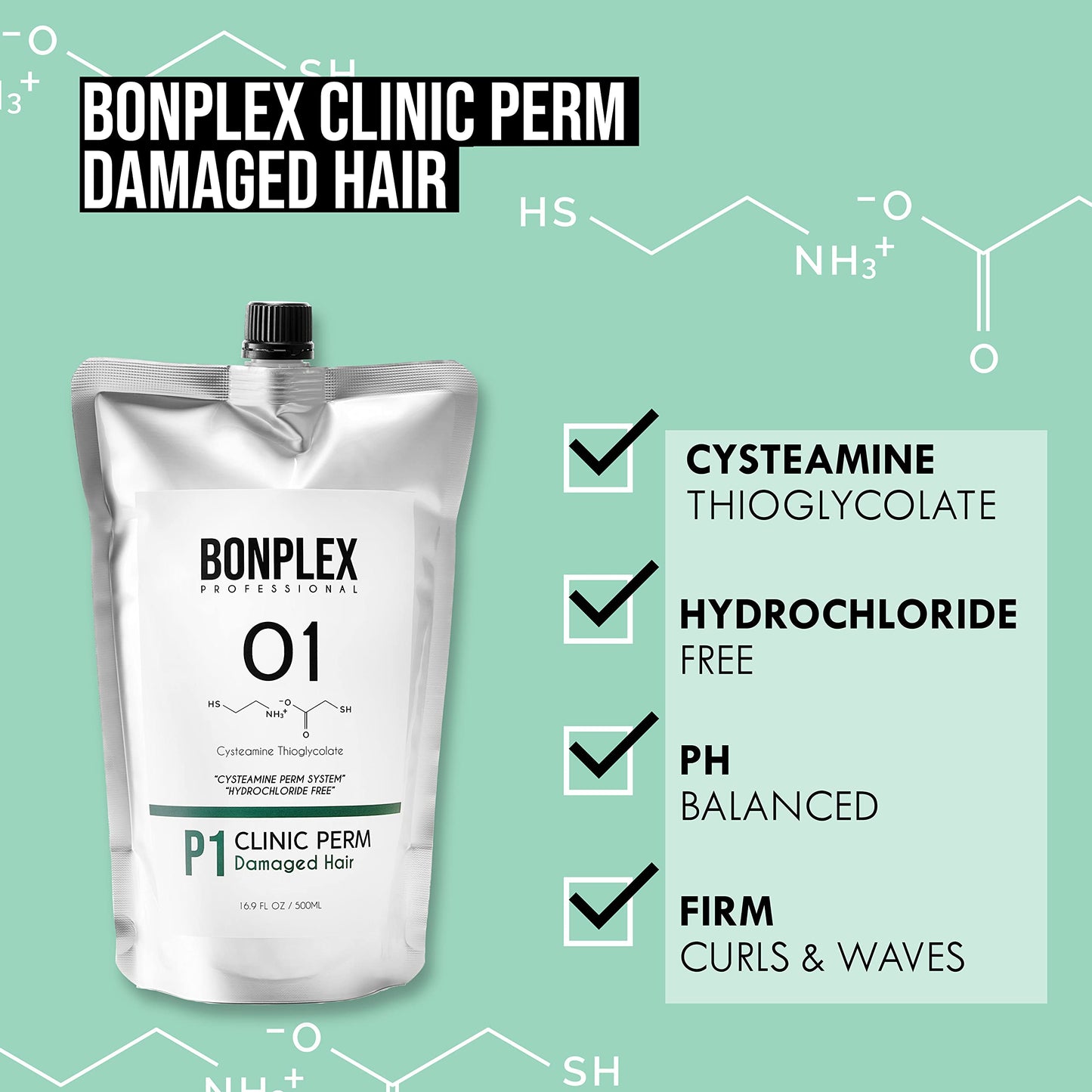 Bonplex Clinic Perm cream formula texture illustration next to the imported product pouch.