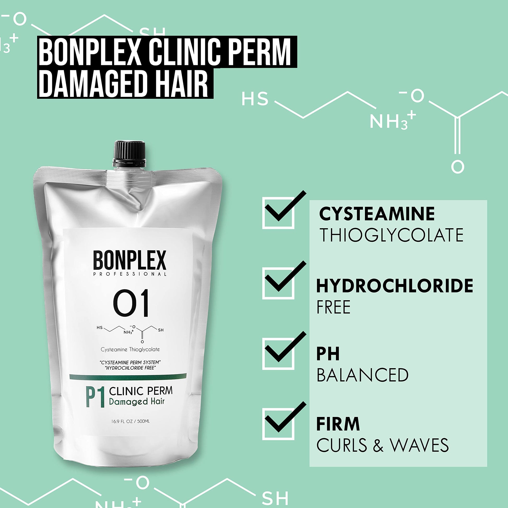 Bonplex Clinic Perm cream formula texture illustration next to the imported product pouch.