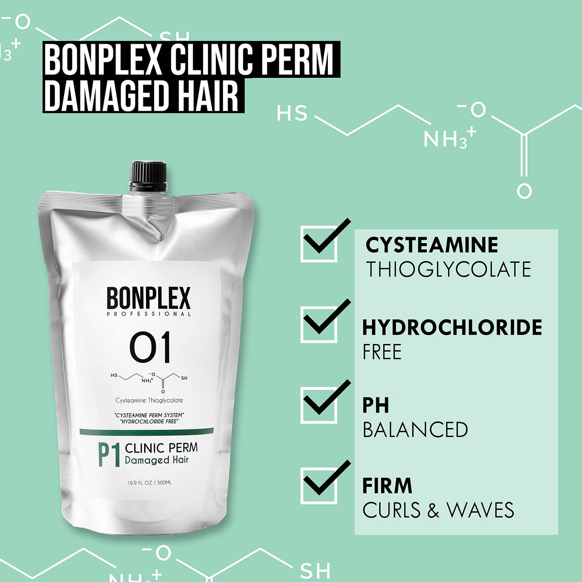 Bonplex Clinic Perm cream formula texture illustration next to the imported product pouch.