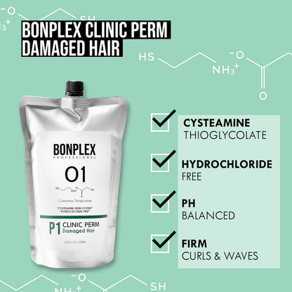 Bonplex Clinic Perm cream formula texture illustration next to the imported product pouch.
