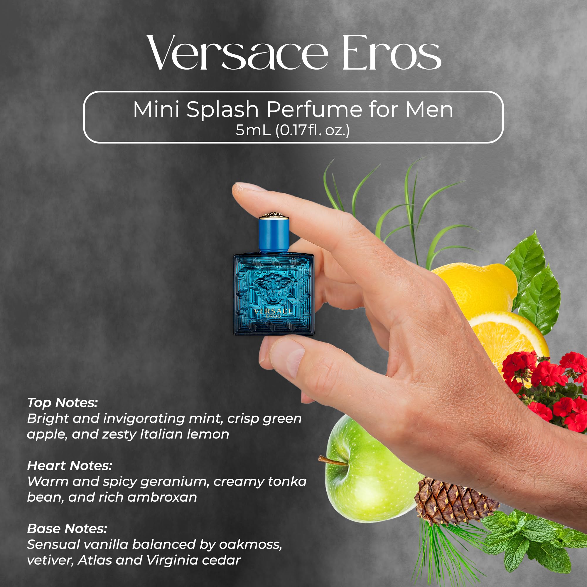 Versace miniature fragrance collection for men laid out on a clean minimalist surface