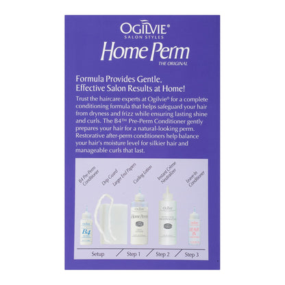 Ogilvie heat activated home perm packaging detailing drip guard and fresh scent features