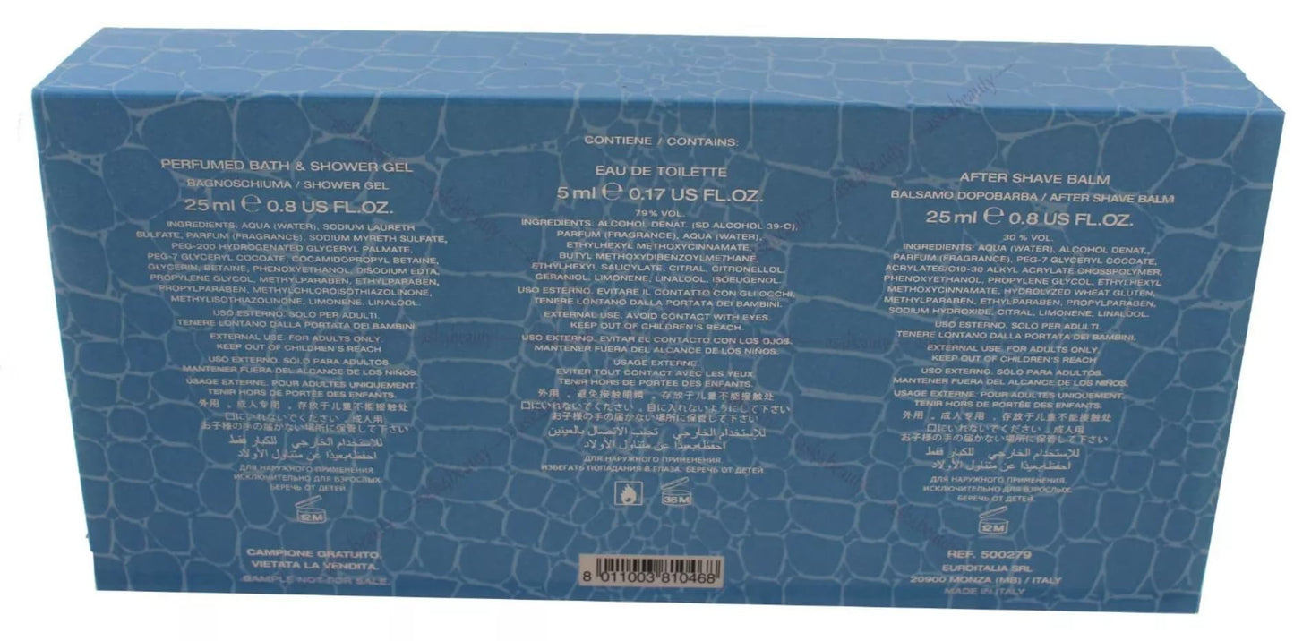 Imported Versace miniature fragrance and skincare set unboxed showing mosaic design bottles