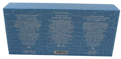 Imported Versace miniature fragrance and skincare set unboxed showing mosaic design bottles