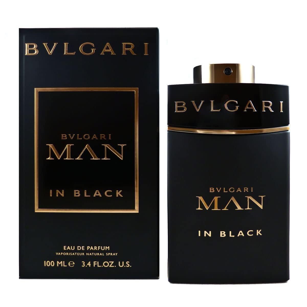 Bvlgari Man In Black 100ml perfume bottle displaying the gold spray nozzle