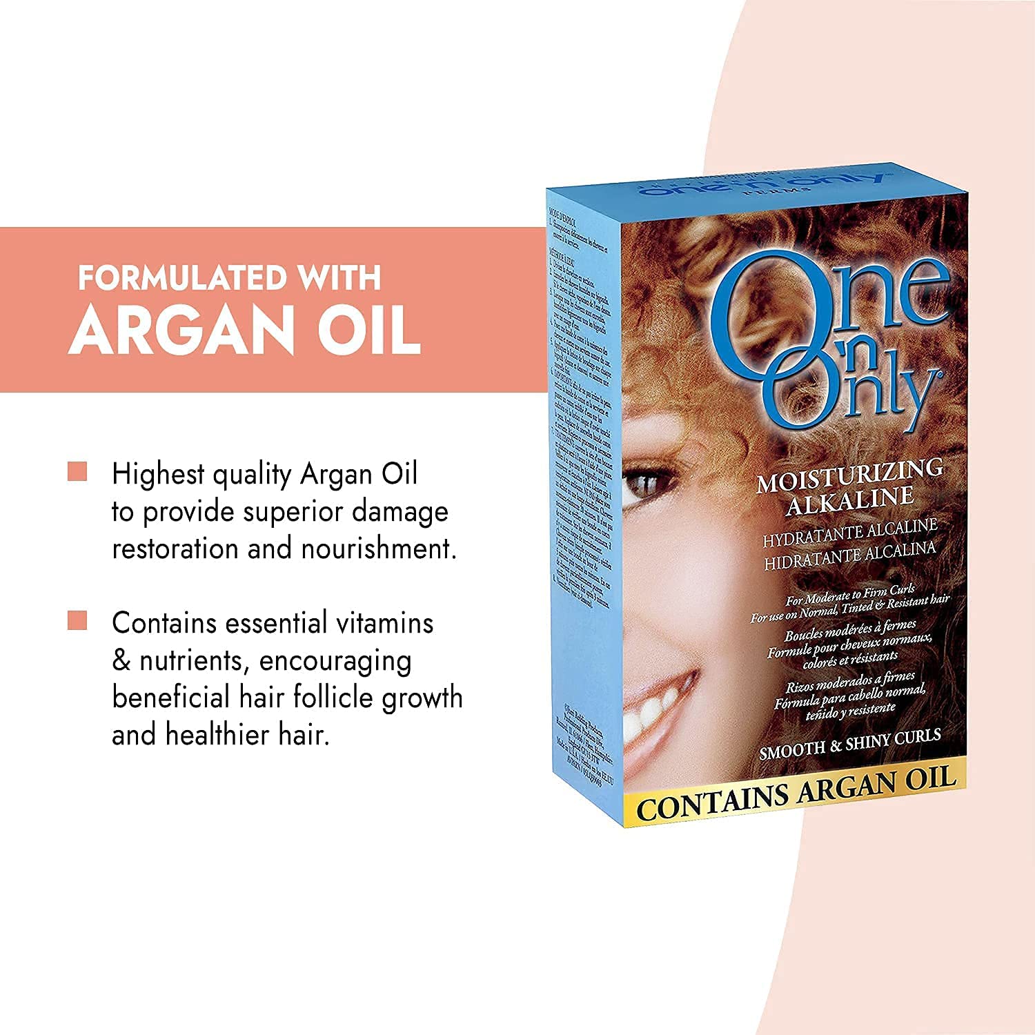 One 'N Only Alkaline Hair Perm kit side view showing authentic product details and argan oil benefits