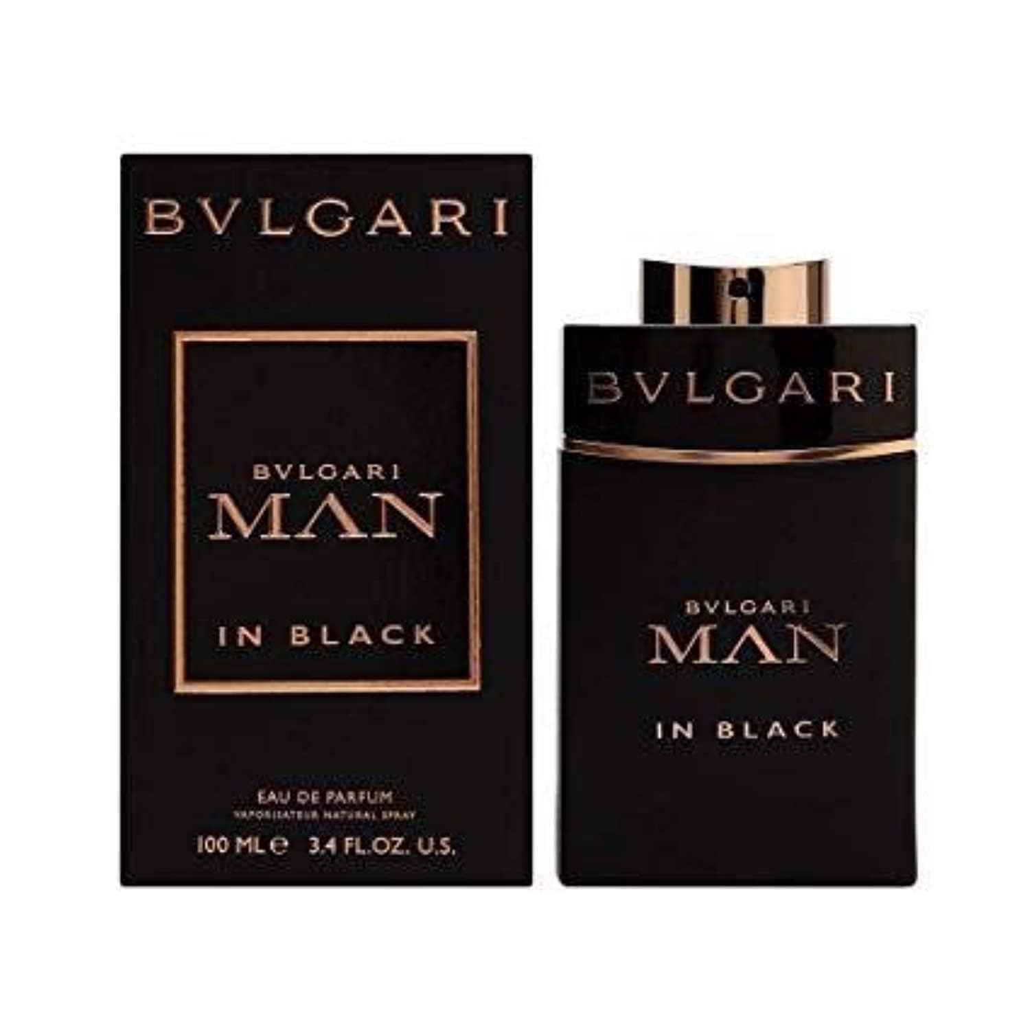 Authentic Bvlgari Man In Black Eau De Parfum spray showing the iconic branding details