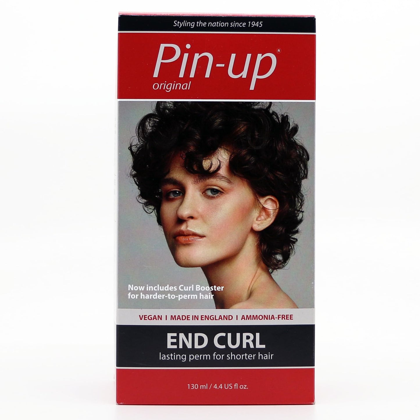 Pin-Up permanent hair curling kit for short hair sections showing protein rich ingredients.