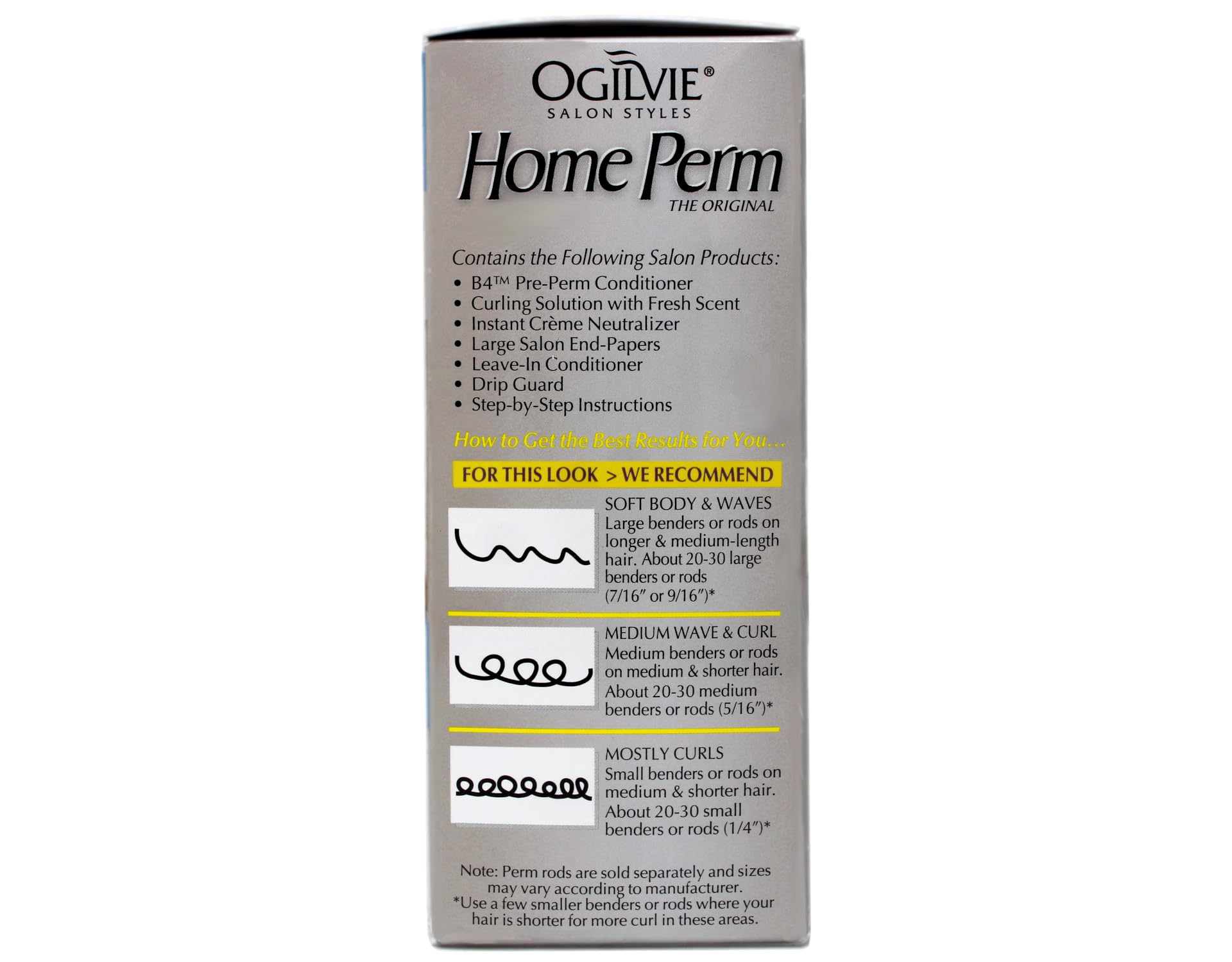 Ogilvie precisely right home perm box contents showing triple conditioning steps.