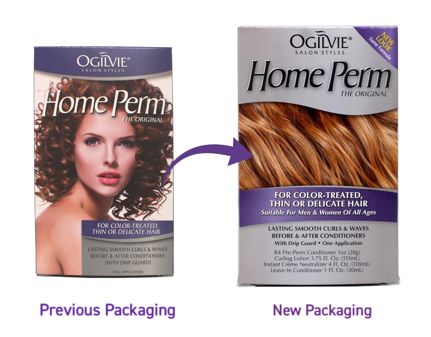 Ogilvie home perm lotion and neutralizer bottles close up view.