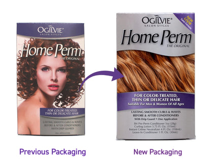 Ogilvie home perm lotion and neutralizer bottles close up view.