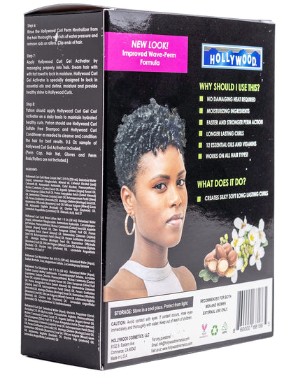 Hollywood Curl permanent cold wave solution kit box contents including curly perm creme and neutralizer bottles