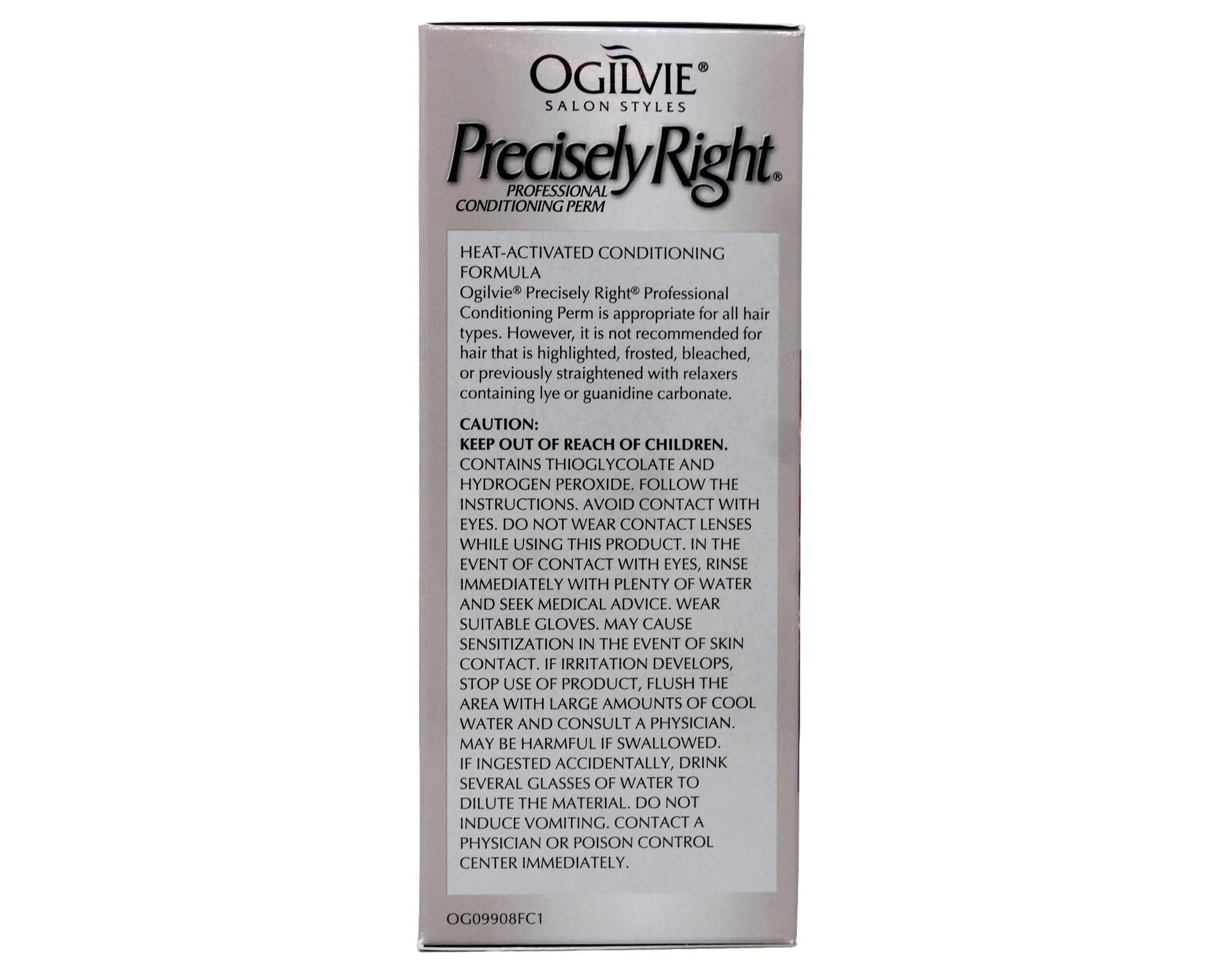 Back label of Ogilvie professional conditioning perm displaying detailed safety precautions and instructions.