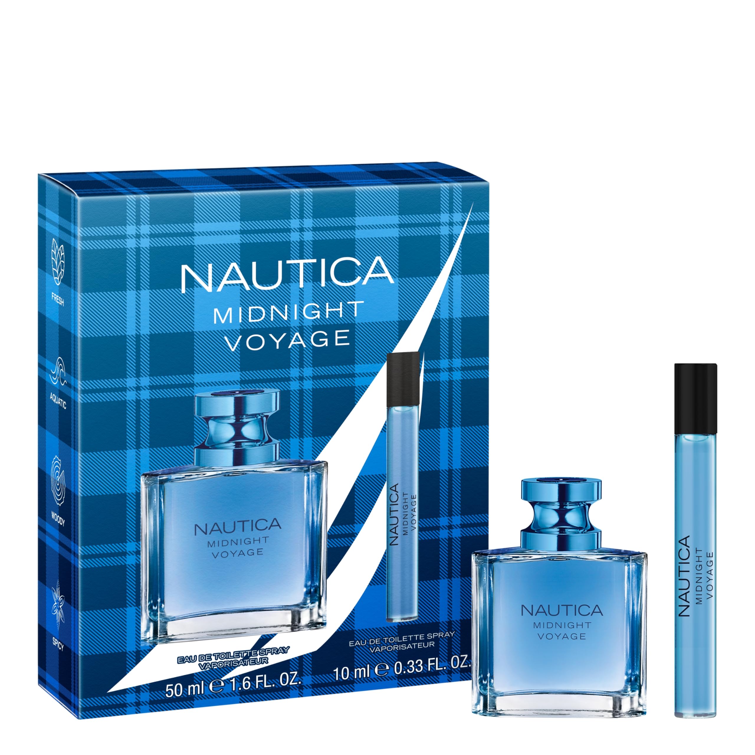 Close up of Nautica Midnight Voyage perfume bottles for men