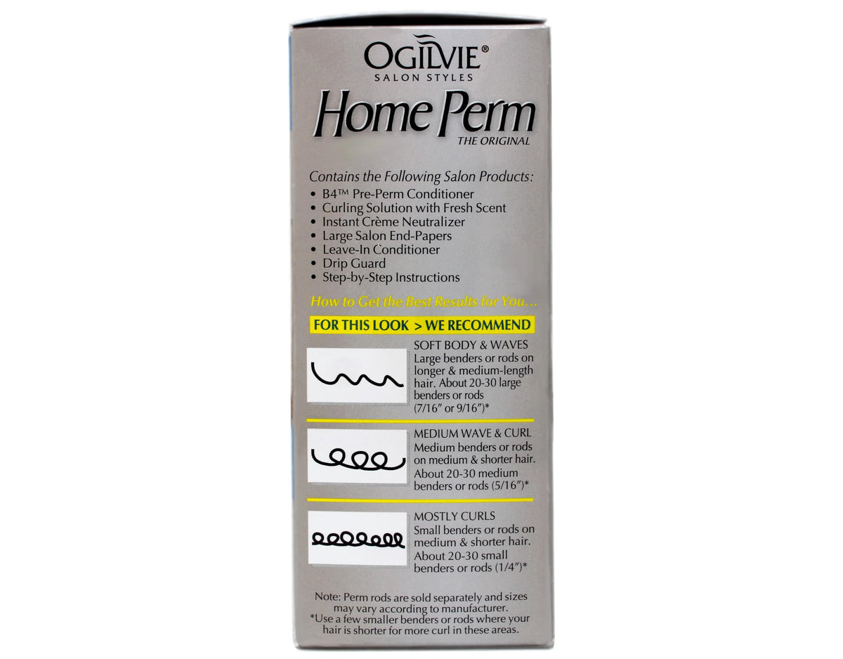 Side profile of imported Ogilvie hair waving product showing box text and barcode details