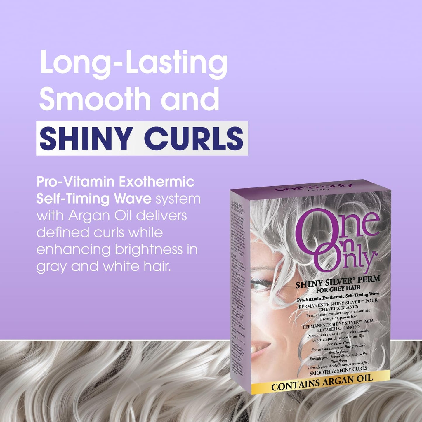 Self heating home perm kit for women with gray hair showing argan oil benefits
