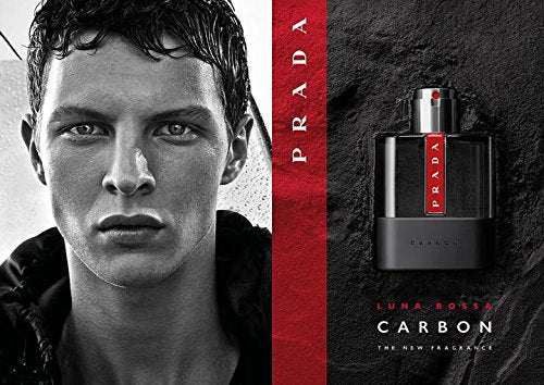 Prada Luna Rossa Carbon for men luxury perfume spray bottle on a premium clean background.