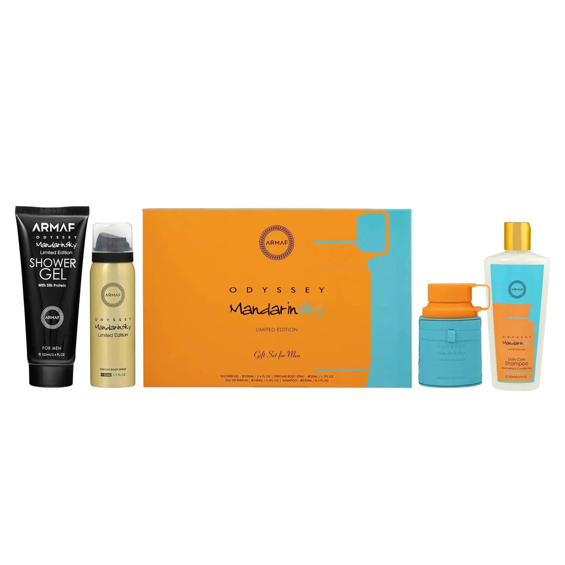 Armaf Odyssey Mandarin Sky fragrance set packaging and contents