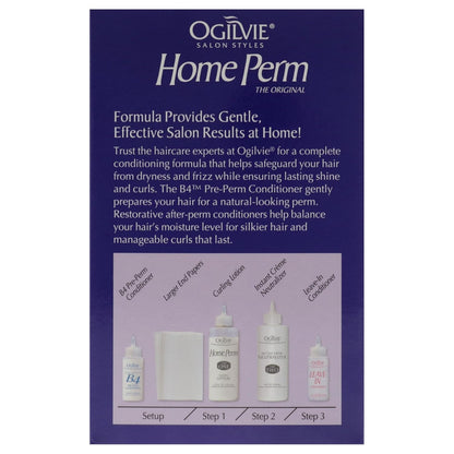 Side profile of Ogilvie original home perm one application box showing product benefits.