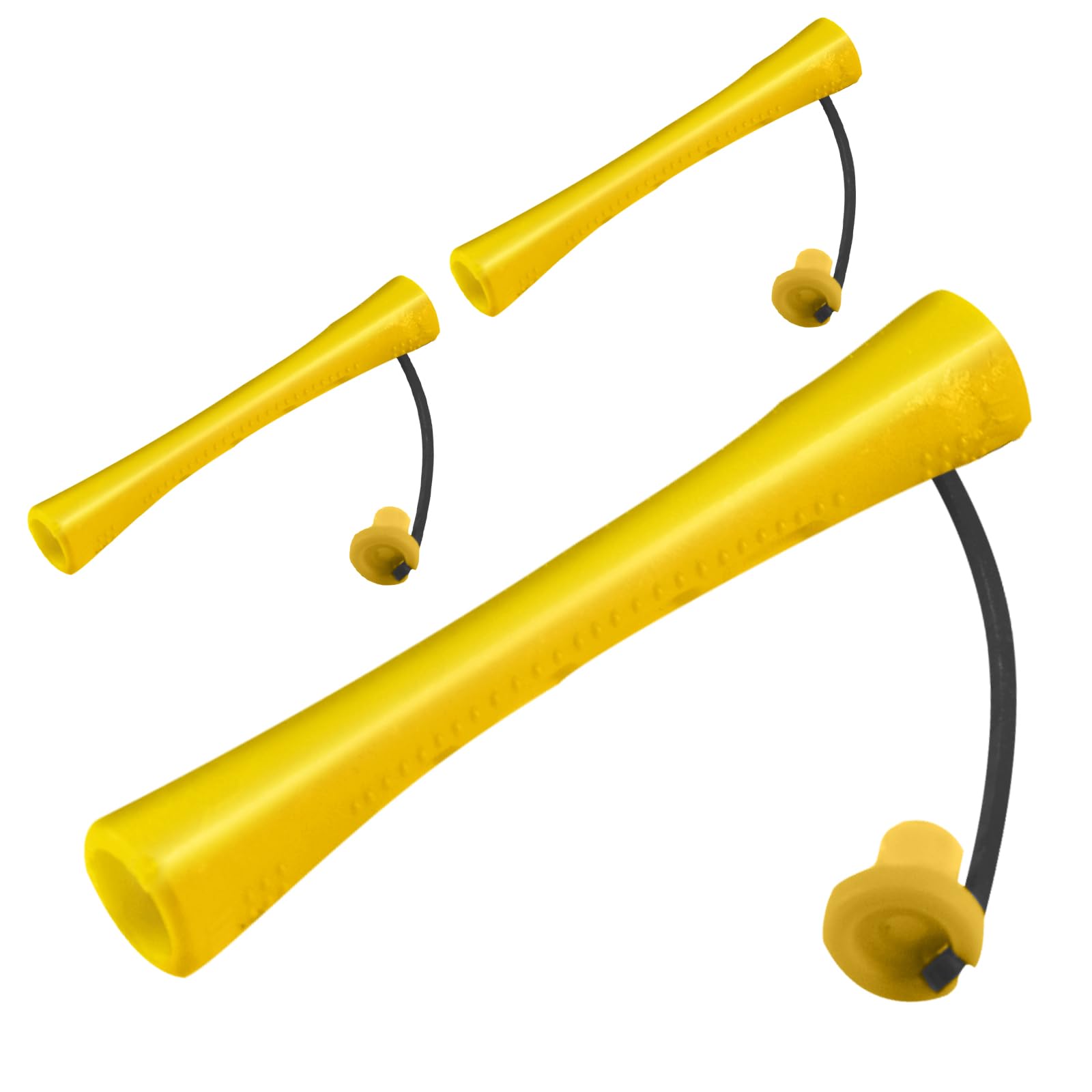 Ten piece yellow non slip hair rollers with elastic rubber bands for salon styling.