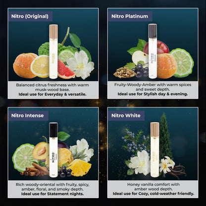 Close up of Dumont Nitro fragrance vials 10ml size