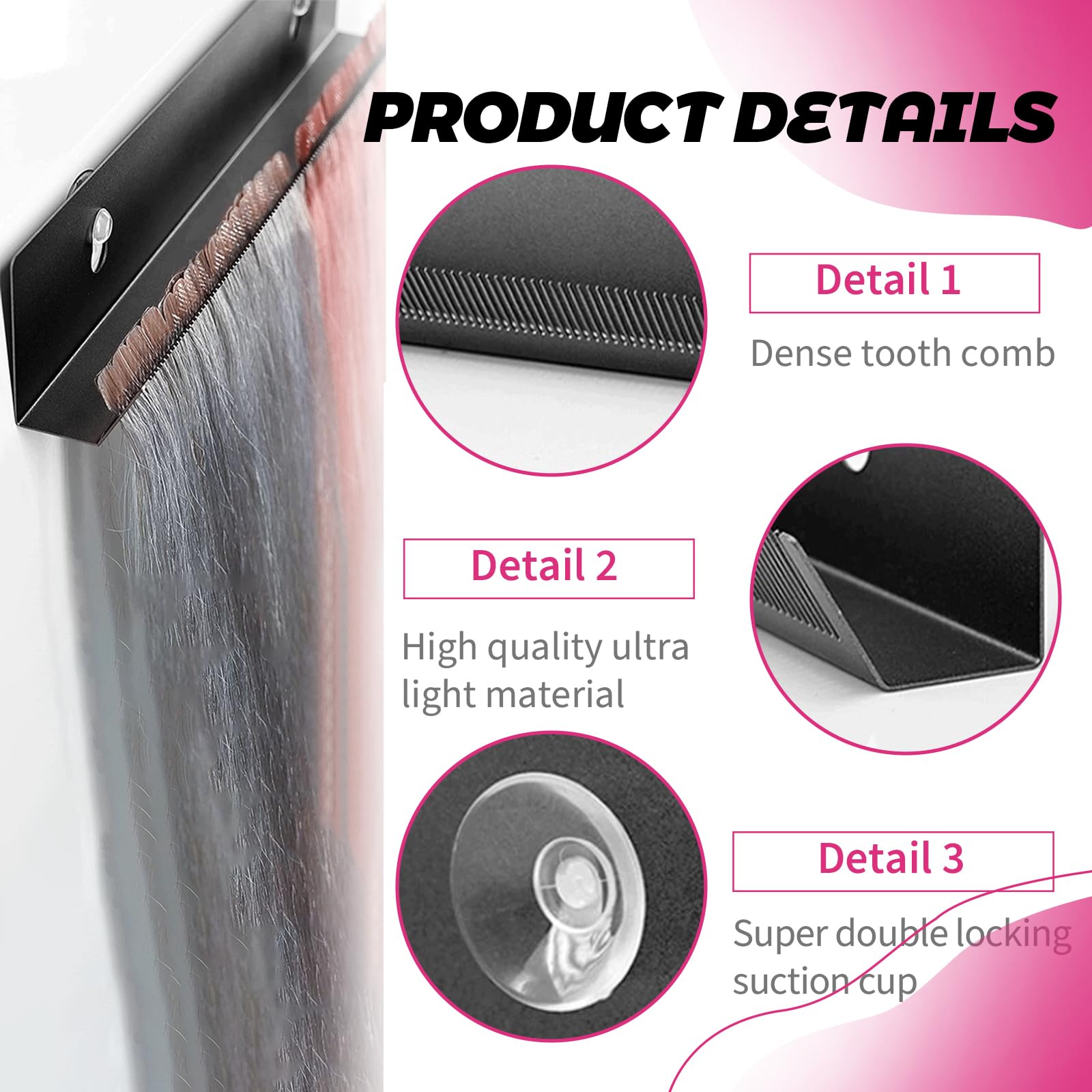 Professional hair extension hanger holding clip in extensions for washing and styling.