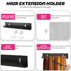 Stainless steel hair caddy displaying multiple tape in hair wefts.